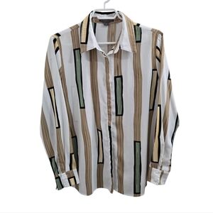 METRIC White & Tan Striped Blouse Size M